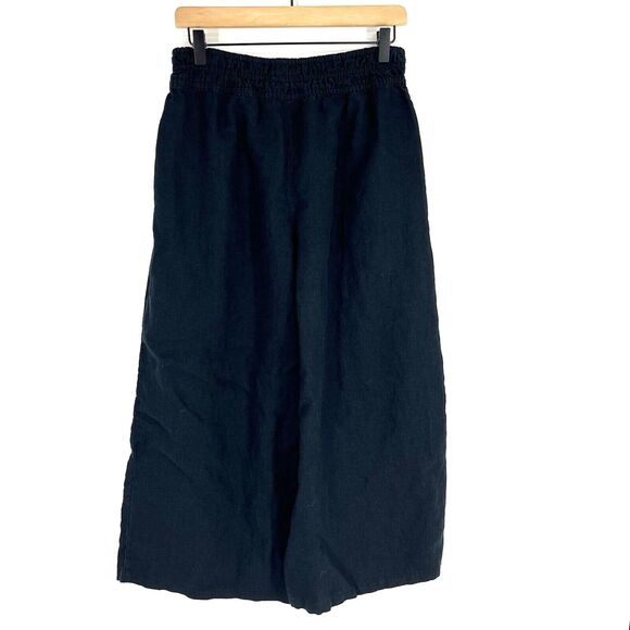 Anthropologie Pants Size Medium Black Somerset Pull On Wide Leg Linen Smocked - Picture 5 of 9